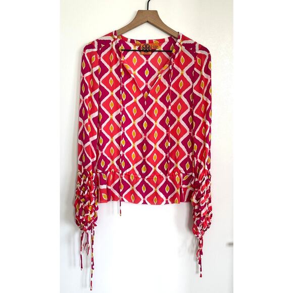 Tory Burch Silk Printed Blouse Size 4 - Picture 10 of 10